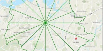 Map showing boundaries of the Detailed Emergency Planning Zone for the AWE facility at Burghfield.