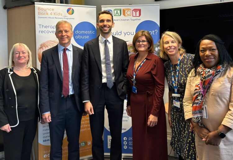 From left: Liz Terry, Leader of Reading Borough Council, Reading Central MP Matt Rodda, Minister for Children and Families Josh MacAlister, PACT CEO Natausha van Vliet, PACT director of Community Services and Development Kathryn Warner, Cllr Wendy Griffith, Reading Borough Council lead councillor for children. Picture: Parents and Children Together.