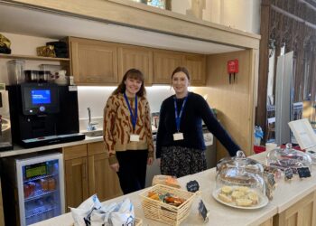 Laura and Ashley serving coffee, cakes, and snacks at Link Thursday. Picture: The Link