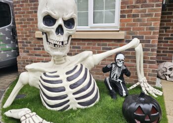 Brave Arthur isn't scared of Skelly and his spooky friend. Picture: Levi Lunnon
