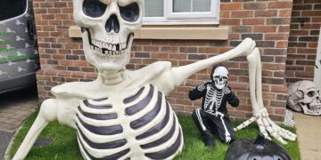 Brave Arthur isn't scared of Skelly and his spooky friend. Picture: Levi Lunnon