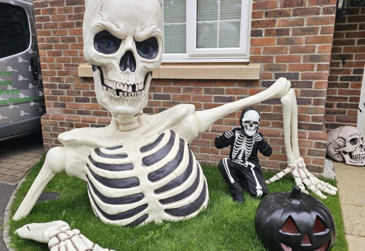Brave Arthur isn't scared of Skelly and his spooky friend. Picture: Levi Lunnon