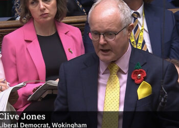 Clive JJones at PMQs today. Pic: BBC Parliament.,