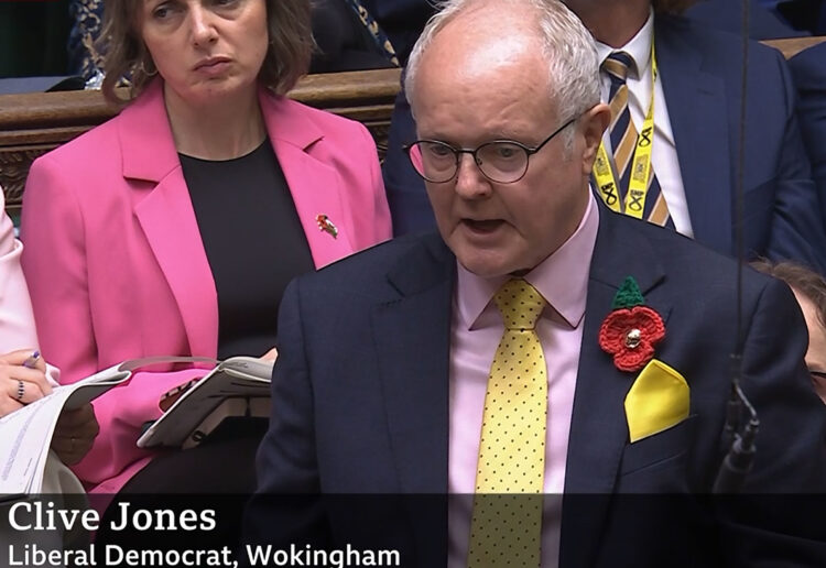 Clive JJones at PMQs today. Pic: BBC Parliament.,