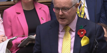 Clive JJones at PMQs today. Pic: BBC Parliament.,