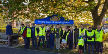 Rotary Club of Wokingham, 1st Wokingham Scouts, and Holt Copse Conservation volunteers have together planted 3,000 purple crocuses in Elms Field. Picture Wokingham Rotary Club