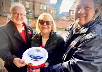Clive Jones (left) with David \|Dunham (right) and his wife Kay. Pic: Andrew Batt.