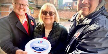 Clive Jones (left) with David \|Dunham (right) and his wife Kay. Pic: Andrew Batt.