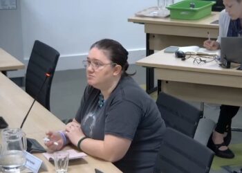 Councillor Jodie Watts (Labour, Harmans Water & Crown Wood) during the code of conduct panel hearing into a complaint about her conduct. Credit: Bracknell Forest Council / YouTube