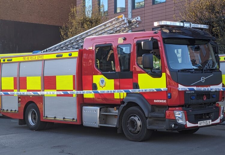 Thames Valley Police has announced that a large fire has broken out in woodland along Monks Lane, near the A339, behind Newbury College.