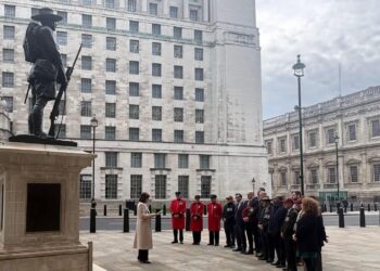 Matt Rodda, Labour MP for Reading Central and Peter Swallow, Labour MP for Bracknell at the Remembrance Ceremony at the Gurkha Memorial in Whitehall, London. Credit: Office of Matt Rodda MP