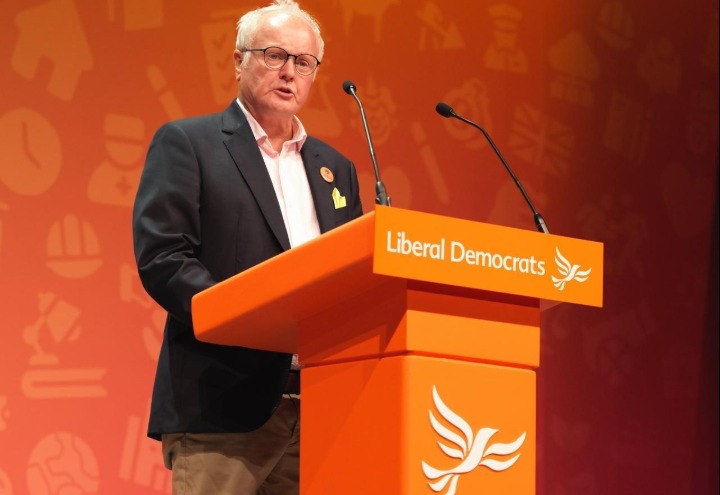 Clive Jones addressing the auditorium at Bournemouth International Centre. Pic: David Stone.