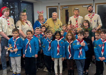 Mike Bowyers (centre), founder of 4th Wokingham Beavers was treated to a special concert performed by the pack. Picture: 4th Wokingham Beavers