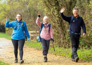 Carol, centre, walking for charity. Pic: WBC.