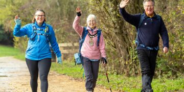 Carol, centre, walking for charity. Pic: WBC.