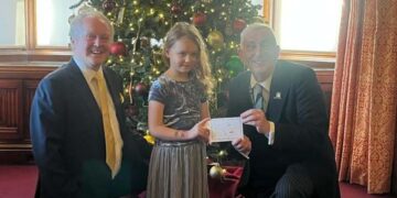 Evelyn-Mae and her parents joined Wokingham MP Clive Jones and the Speaker of the House of Commons Sir Lindsay Hoyle MP at Westminster. PIcture: courtesy of Clive Jones