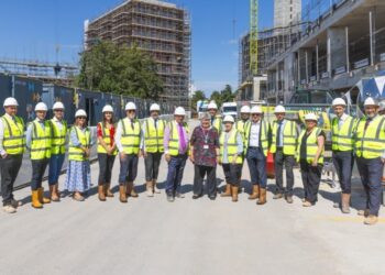The topping out ceremony by Weston Homes for its development of 349 build-to-rent apartments at Bracknell Beeches in July 2025. Credit: Weston Homes