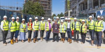 The topping out ceremony by Weston Homes for its development of 349 build-to-rent apartments at Bracknell Beeches in July 2025. Credit: Weston Homes