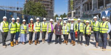 The topping out ceremony by Weston Homes for its development of 349 build-to-rent apartments at Bracknell Beeches in July 2025. Credit: Weston Homes
