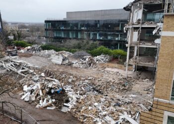 RSA House in Western Road, Bracknell, has been partly demolished ahead of it being replaced with a modern warehouse. Credit: Styles Views