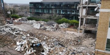 RSA House in Western Road, Bracknell, has been partly demolished ahead of it being replaced with a modern warehouse. Credit: Styles Views