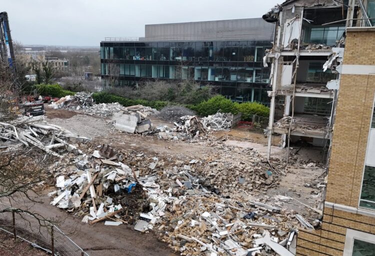 RSA House in Western Road, Bracknell, has been partly demolished ahead of it being replaced with a modern warehouse. Credit: Styles Views