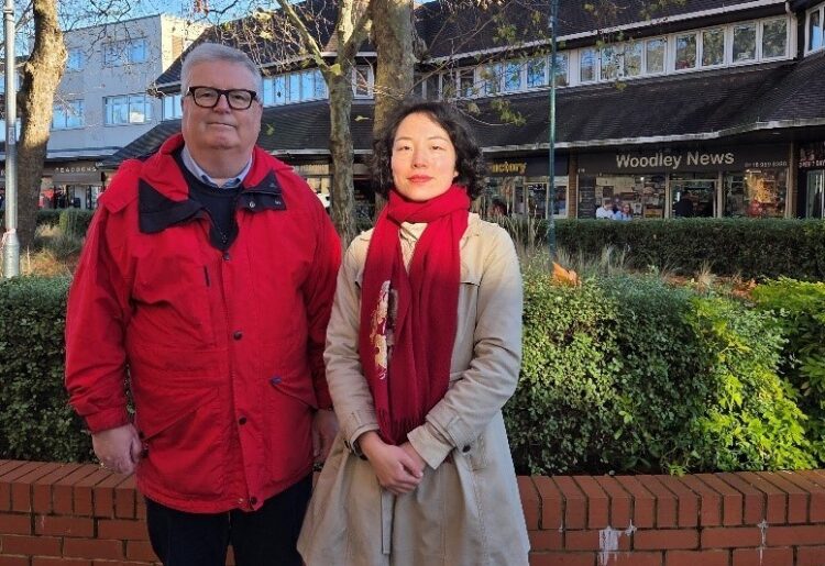 Councillor Greg Bello (Labour, Loddon) and Yuan Yang, the Labour MP for Earley and Woodley at the Woodley town centre shopping precinct. Credit: Earley and Woodley Labour Party
