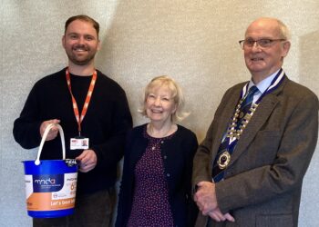 chairman John Briault (right) with Luke Robson and Wendy Gouldthorpe at Probus's February meeting. Picture Wokingham Probus Club
