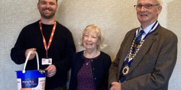 chairman John Briault (right) with Luke Robson and Wendy Gouldthorpe at Probus's February meeting. Picture Wokingham Probus Club
