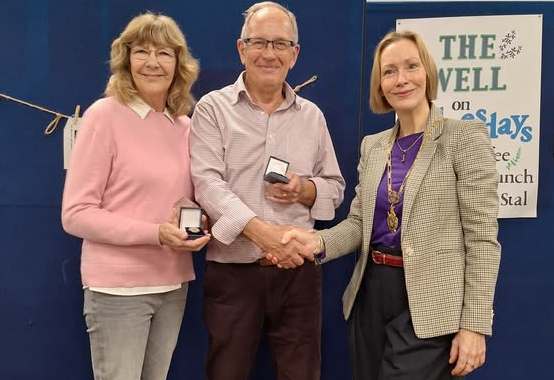 Wokingham Town Mayor Cllr Lou Timlin presented Wendy and Nigel Preston with Civic Awards, at The WELL, Wokingham. PIcture: courtesy of Kings Church