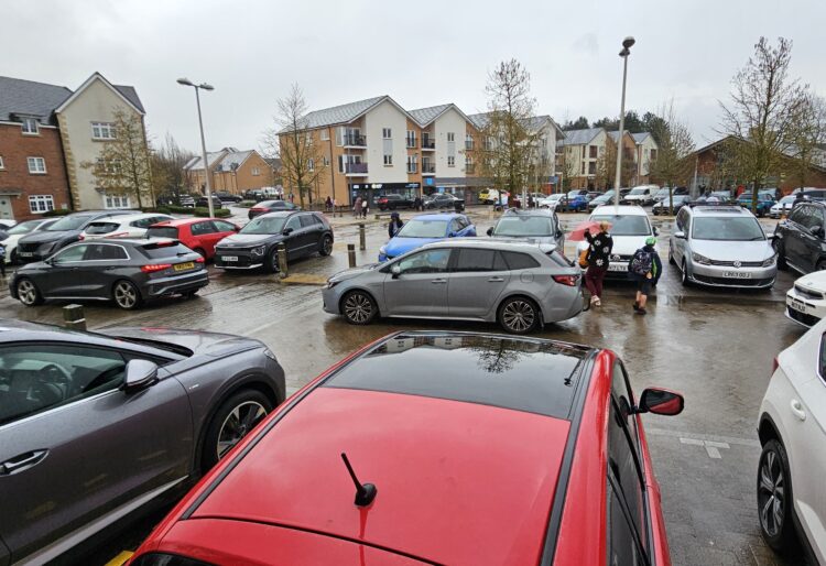 Jennett's Park Square at schoolrun time
