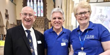 Deputy Mayor of Wokngham Town Council, Cllr Alwyn Jones; John Mallaghan; and Liz McDaniel were pleased to support The Link's Thank You Day at All Saints Church. Picture: The Link