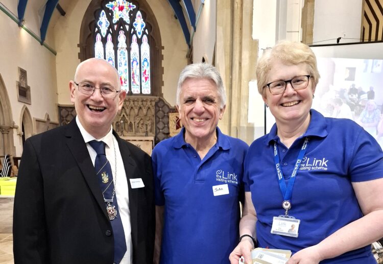 Deputy Mayor of Wokngham Town Council, Cllr Alwyn Jones; John Mallaghan; and Liz McDaniel were pleased to support The Link's Thank You Day at All Saints Church. Picture: The Link