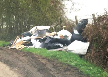 Two fly-tips in Warfield already this month, have included roofing materials dumped in Wellers Lane. Picture: Bracknell Forest Council