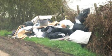 Two fly-tips in Warfield already this month, have included roofing materials dumped in Wellers Lane. Picture: Bracknell Forest Council