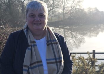 Pauline Jorgensen outside the Hall Farm site where 4000 houses are set to be built