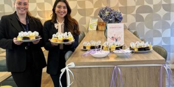 Birgitta Jonsdottir and Ellie Turl, a centre team at Arena, putting together treats for clients.