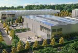 A CGI of a plan to replace Shire Hall, the former Berkshire County Council offices in Shinfield Park with six logistics units. Credit: Fiera Real Estate / Wrenbridge.