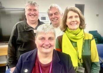 Hilary Pollock (right), with husband Anthony, agent Spencer Farmer (left) and Pauline Jorgensen (centre) at last night's count. Pic: Andrew Batt.,
