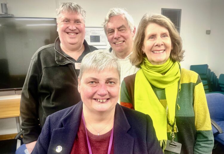 Hilary Pollock (right), with husband Anthony, agent Spencer Farmer (left) and Pauline Jorgensen (centre) at last night's count. Pic: Andrew Batt.,