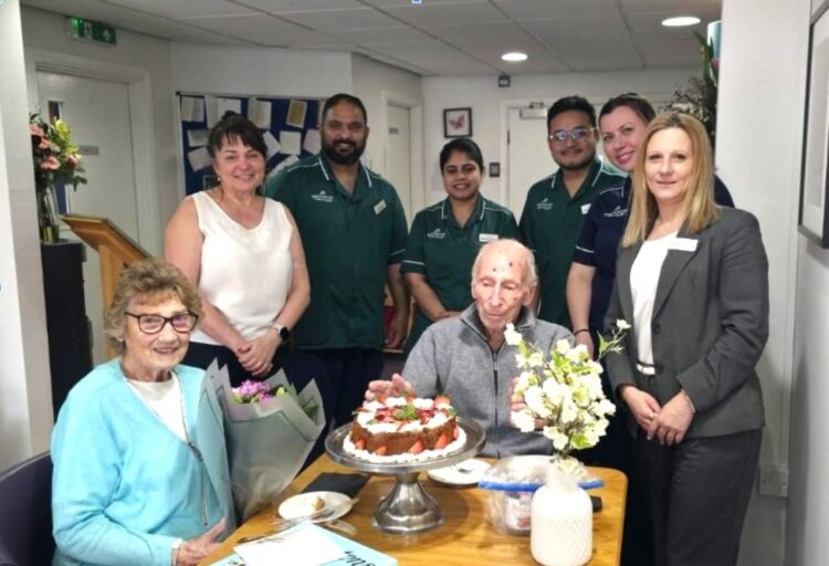 Michael and Alison celebrated 60 years of marriage, with a cake, chocolates and flowers. Picture: West Oak Care Home