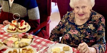Cicely feels more 39 than 93 as she celebrates at Westende with friends. Picture: Emma Merchant