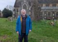 Andy Clark with the new St Paul's Church rowan and the stump of the Cedar of Lebanon. Picture: St Paul's Church