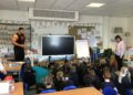 Zack George, ak Steel, touring classrooms to speak to pupils.