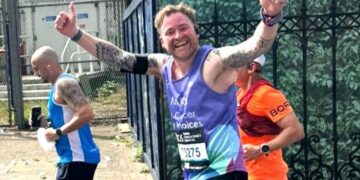 Mark, Chris, Jo, Adrian and Arthur all ran for My Cancer My Choices, in the London Marathon. Picture: MCMC