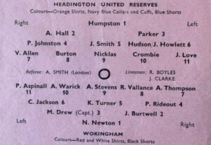 the August 1954 Metropolitan League match between Headington United Reserves and Wokingham Town.