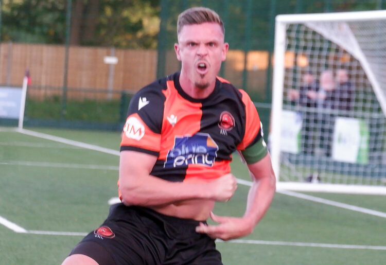 Sean Moore celebrates Town's first goal last night. Pic: Andrew Batt.