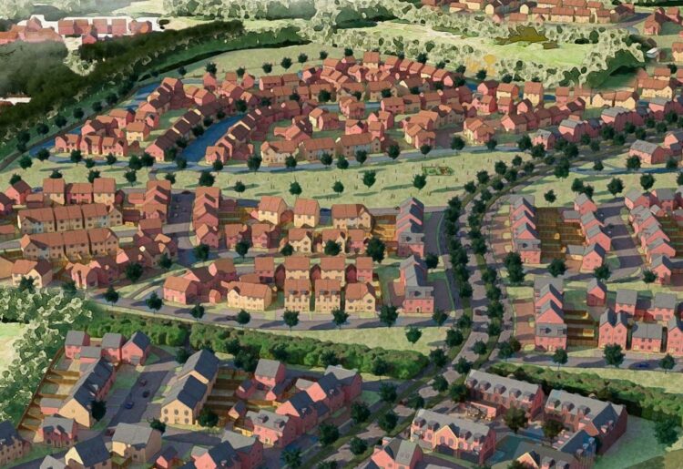 A sketch of what 600 homes could look like at Hatch Farm in Sindlesham, part of the Loddon Valley Garden Village proposed for Wokingham Borough. Credit: https://hatch-farm.co.uk/