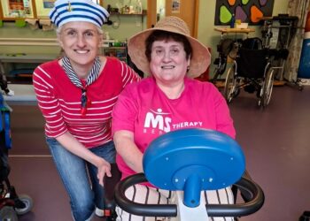Petra and Amanda get ready for a virtual tour of the UK coastline to raise money for Berkshire MS Therapy Centre. Picture: BMSTC