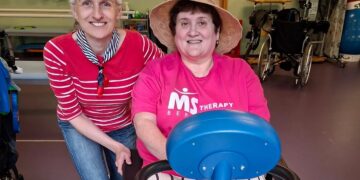 Petra and Amanda get ready for a virtual tour of the UK coastline to raise money for Berkshire MS Therapy Centre. Picture: BMSTC
